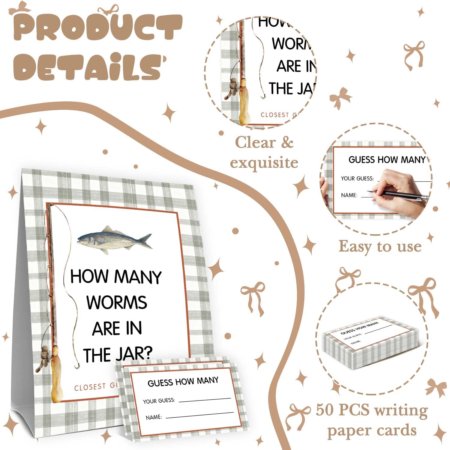 Fishing Guess How Many Baby Shower Game,Fishing Baby Shower Decorations,How Many Worms Are In The Jar Closest Guess Wins,Birthday Party Game & Activities 50 Cards And Sign