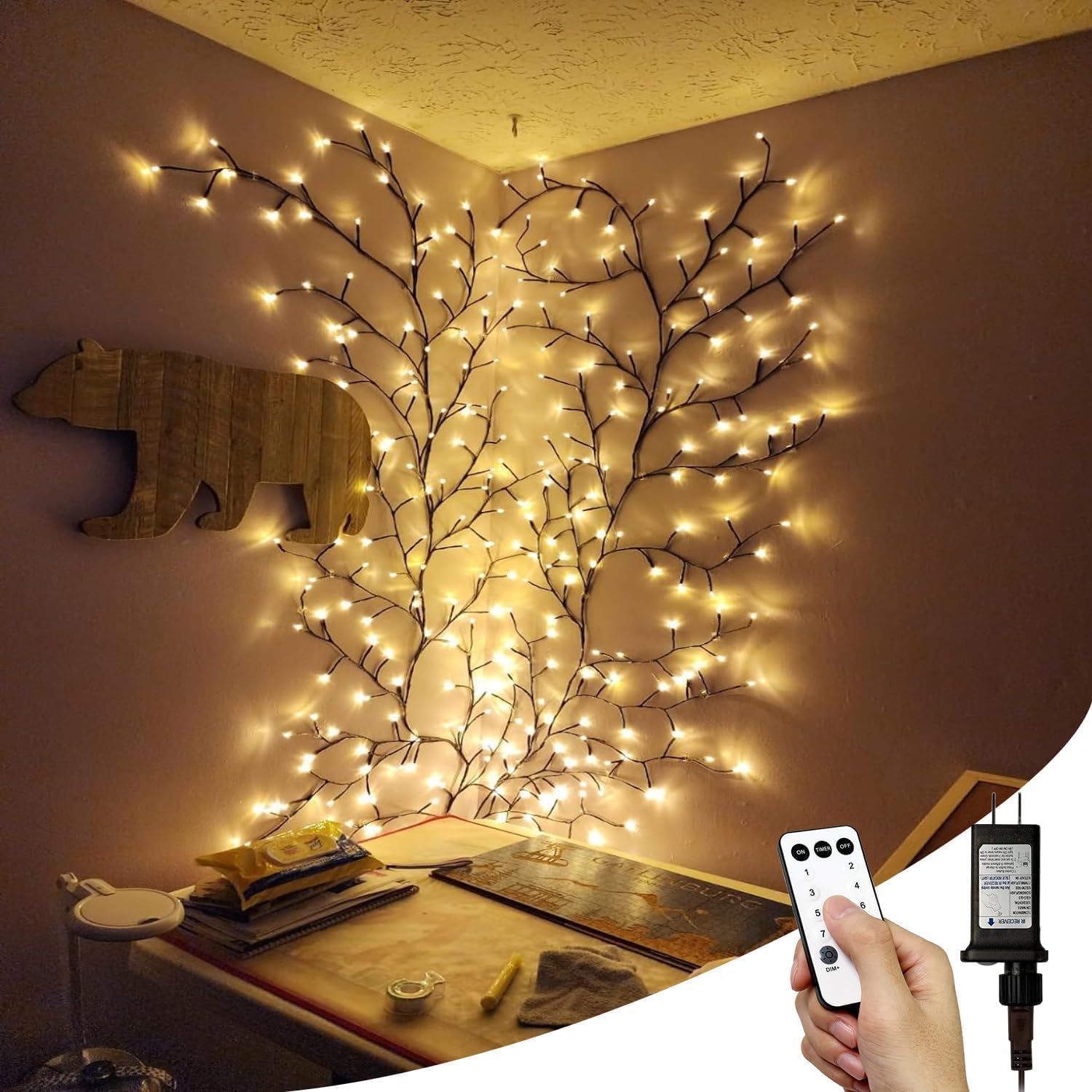 Enchanted Willow Vine Lights With Remote, Christmas Swags Decorations Indoor Room Decor, 18 Branches 144 Leds Lighted Wi