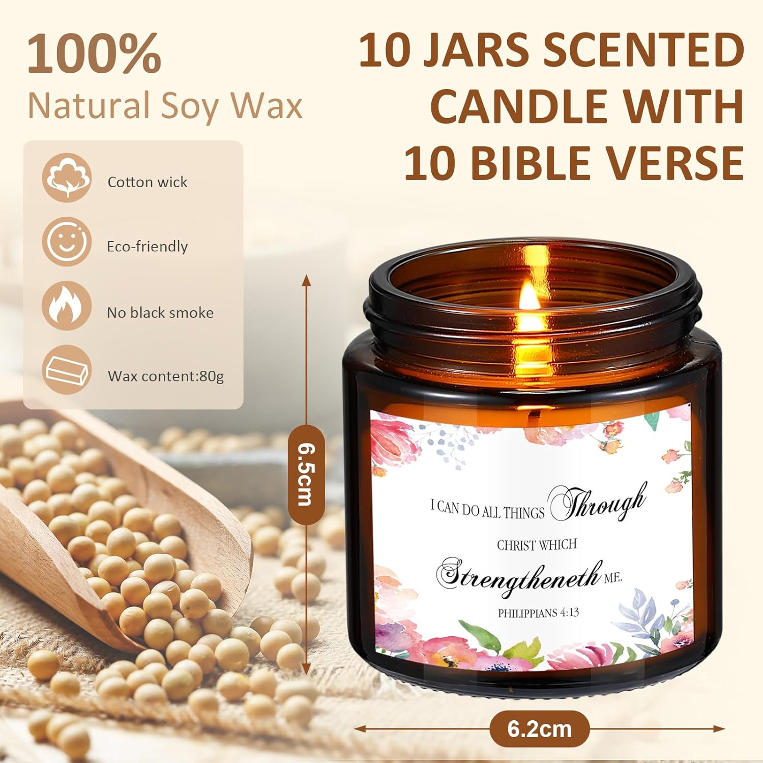 10 Jars Christian Religious Scented Candles 3.5Oz Stress Relief Aromatherapy Gifts Natural Soy Decorative Long Lasting Bathroom Candles For Women Birthday Christmas