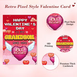 Pixel Valentine Card For Grandson - Retro Gamer Style Happy Valentine'S Day Card For Grandson From Grandparents (5.5”X8”, With Envelope)