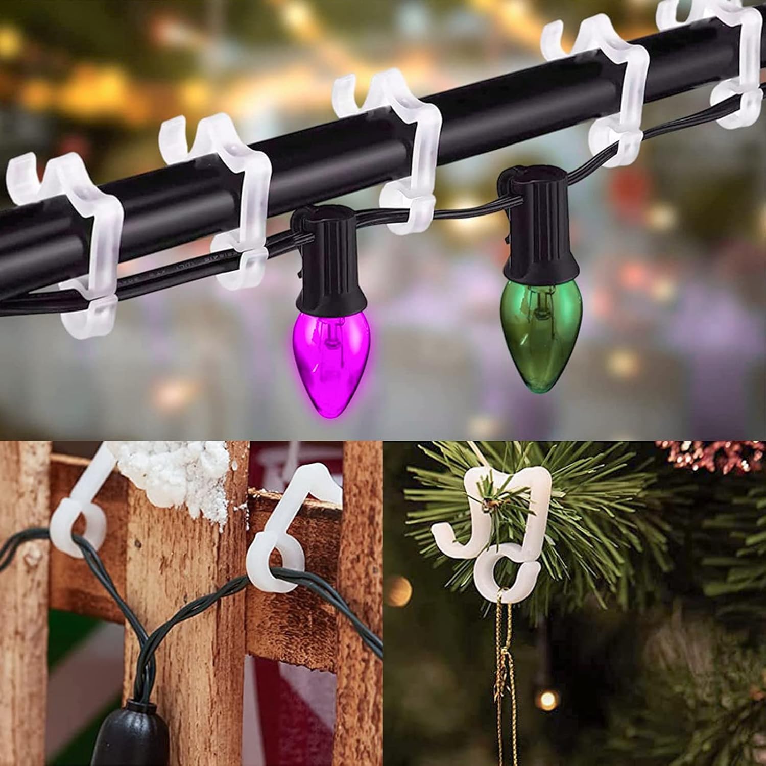 100 Pcs Outdoor Light Clips Hooks For String Lights Gutter Clips For Hanging Christmas Village Accessories
