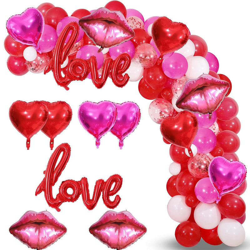 Valentines Day Balloon Garland Kit, 117Pcs Red Hot Pink White Balloons