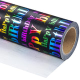 3D Kraft Birthday Wrapping Paper Roll - Mini Roll - 17 Inch X 16.5 Feet - Black And Colorful Foil Happy Birthday Wrapping Paper With Embossed For Kids Boy Girls, Baby Shower