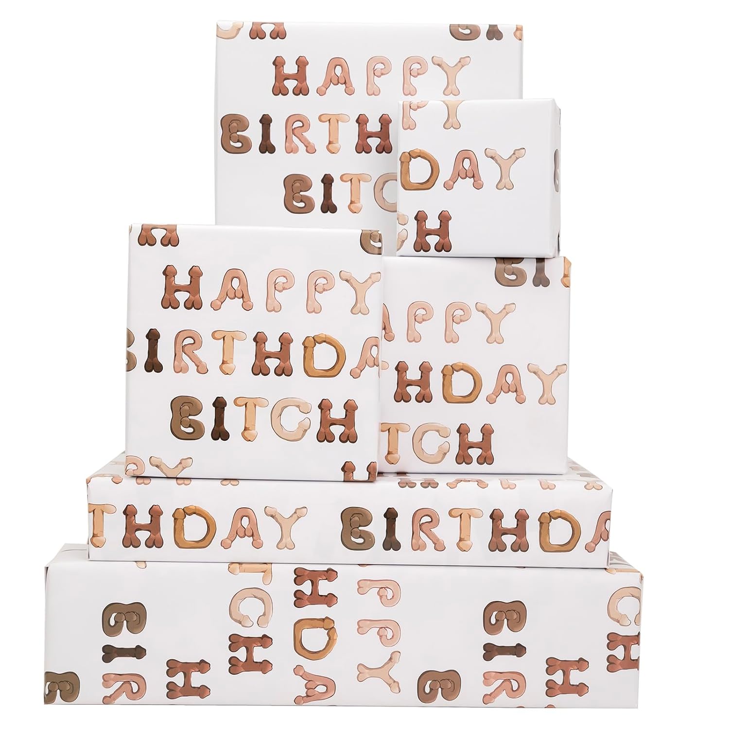 Funny Shape Alphabet Wrapping Paper - Happy Birthday Bixxh - Rude For Men, Women, Adults - 19.6 X 27.8 Inches (6 Sheets)