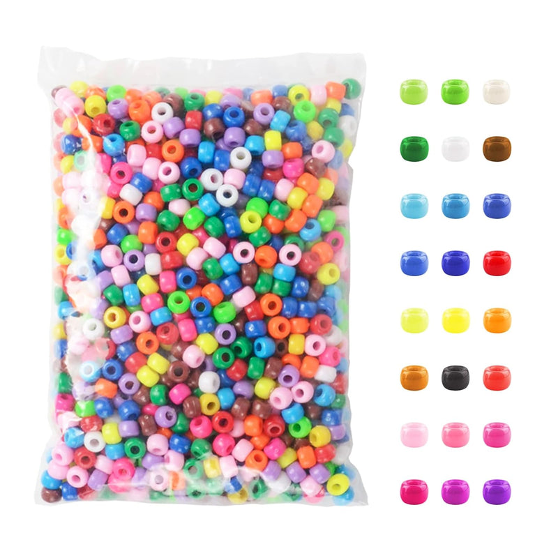 Pony Beads, 1200Pcs 6X9Mm Multicolor Plastic Craft Beads Set, Bulk Rainbow Hai