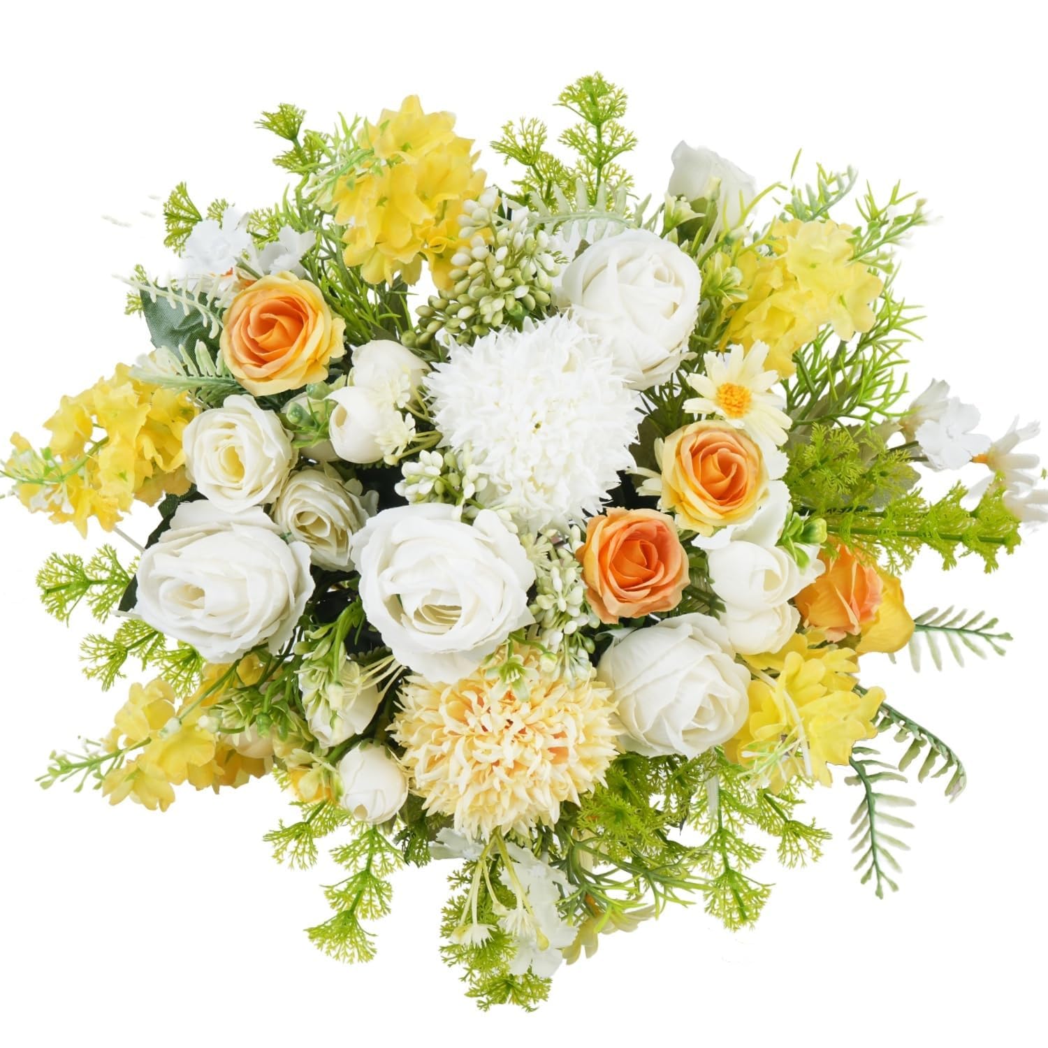 8Pcs Yellow Roses White Flowers Artificial Silk Hydrangea Bouquets Faux Floral Arrangements Picks Fake Spring Flowers For Cemetery Grave Vase Wedding Home Decor Indoor Outdoor