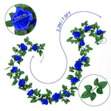 Artificial Flower Garland 2 Pcs 15Ft(7.5Ft*2Pcs) Royal Blue Silk Rose Vine Fake Flower Hanging Ivy Home Hotel Office Wedding Party Garden Craft Art Decor