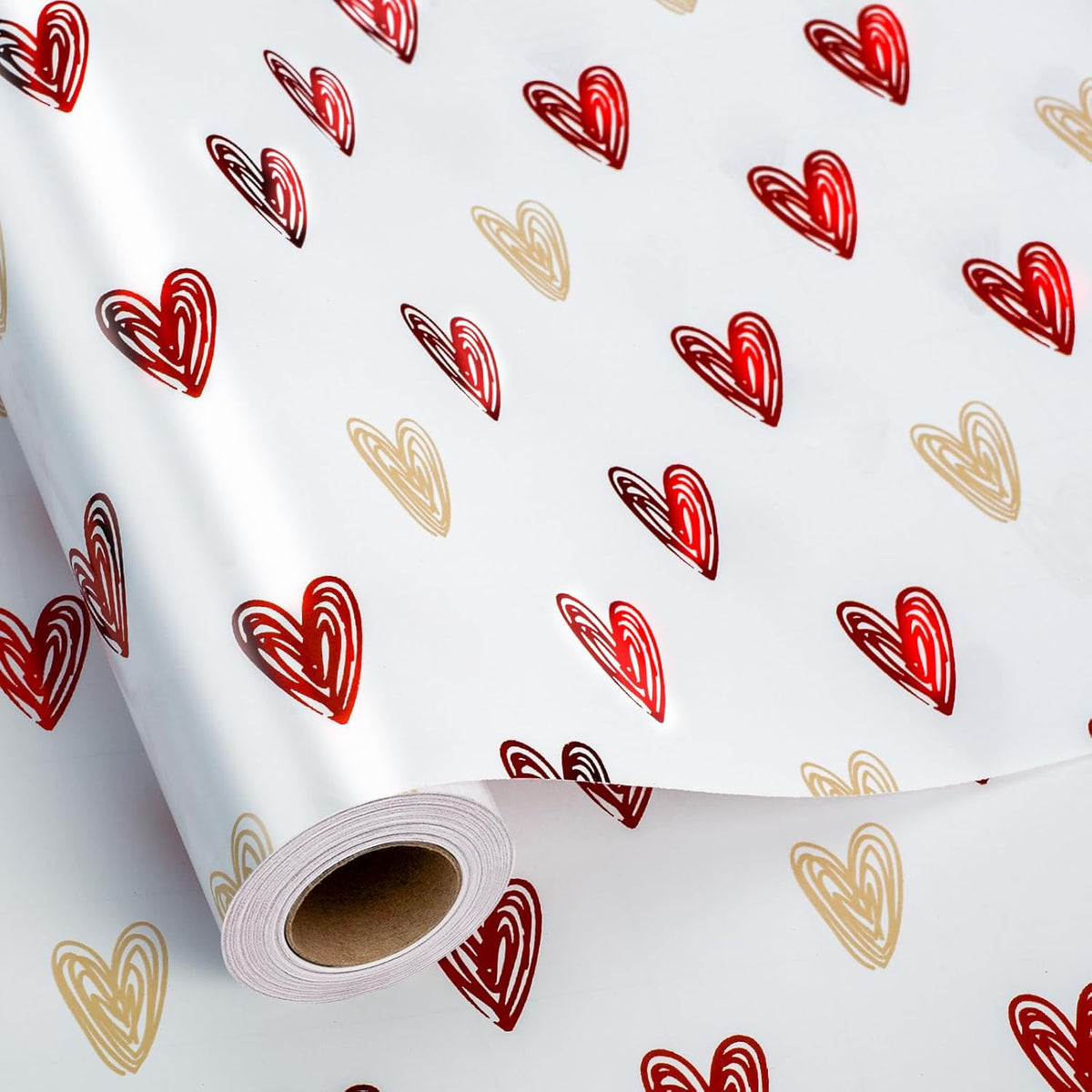 Wedding Wrapping Paper, Valentine'S Heart Wrapping Paper, Red Foil Heart Design Girl Birthday Gift Wrap Present Paper For Valentine’S Day, Anniversary, Bridal Shower (17 Inch X 33 Feet)