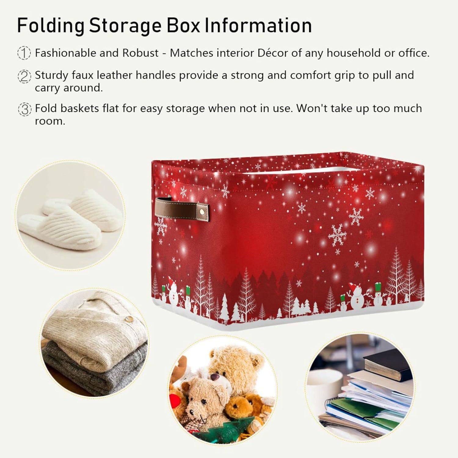 Large Storage Basket Christmas Tree Snowman Foldable Storage Box Organizer Bins With Handles For Bedroom Home Office