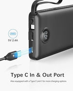 10000mAh Portable Charger with Built-in Cables, Slim Power Bank for iPhone