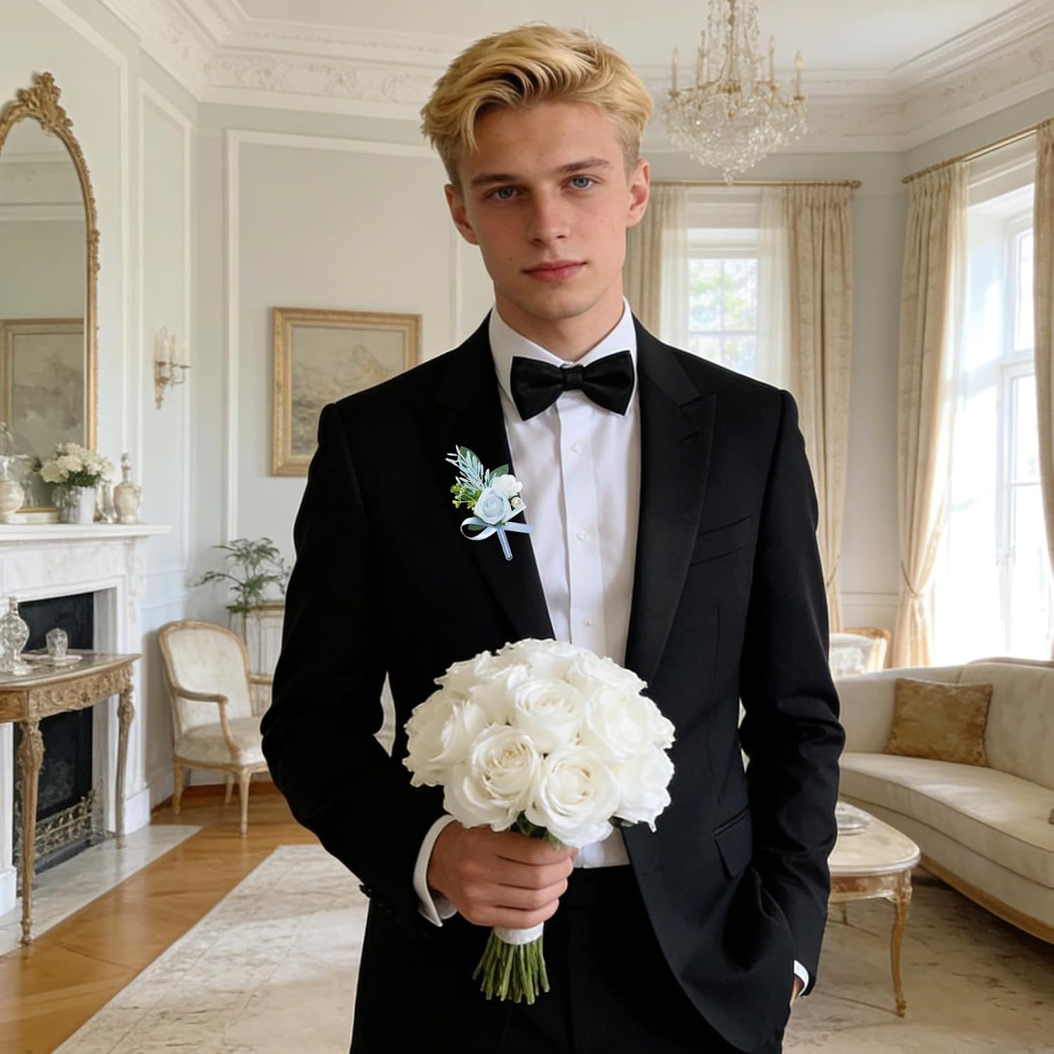 6 Pcs Blue Boutonniere For Men Wedding Groom Groomsmen Best Man Artificial Flowers Boutonniere For Wedding Ceremony Anniversary Prom Flowers Formal Dinner Party