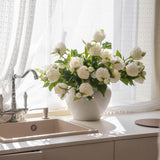 10Pcs Artificial Peony Flower, Fake Peony Hydrangea Bouquet Silk Flowers With Stems For Wedding,Party,Office,Home Decor(White)