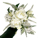 2 White Fake Flower Bouquets Mixed With White Tulip Peony And Greenery Stems, Artificial Flowers For Indoor Outdoor Home Office Table Centerpiece Decor, Wedding Bridal Farmhouse Decor