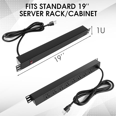 8 Outlet Rack Mount PDU Power Strip 15A 1875W 6FT 14AWG Cord