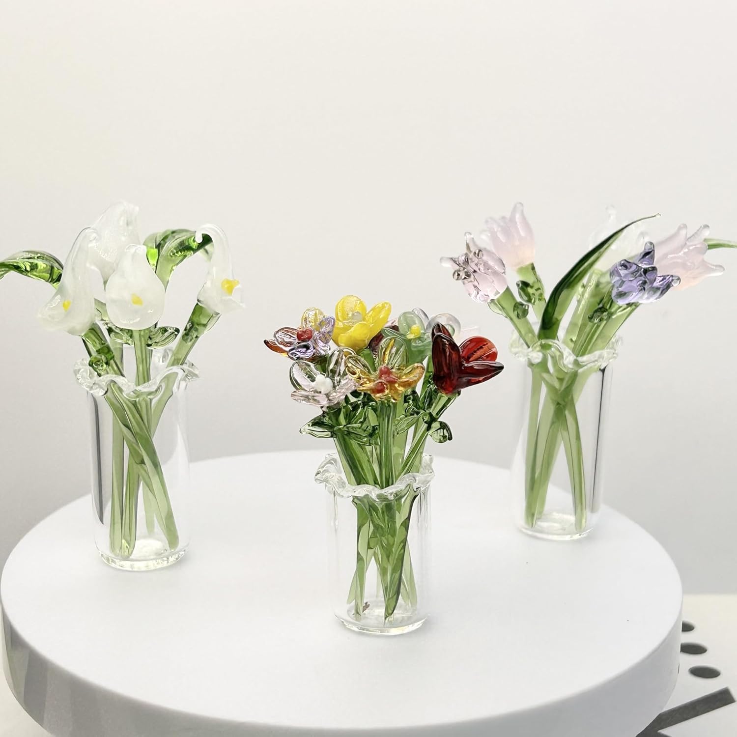 11Pcs Cute Mini Glass Flower Decoration Hand Blown Glass Flowers Bouquet Small Flower Vase Ornaments For Gift Mothers Day, Birthday, Christmas Festival Diy Craft