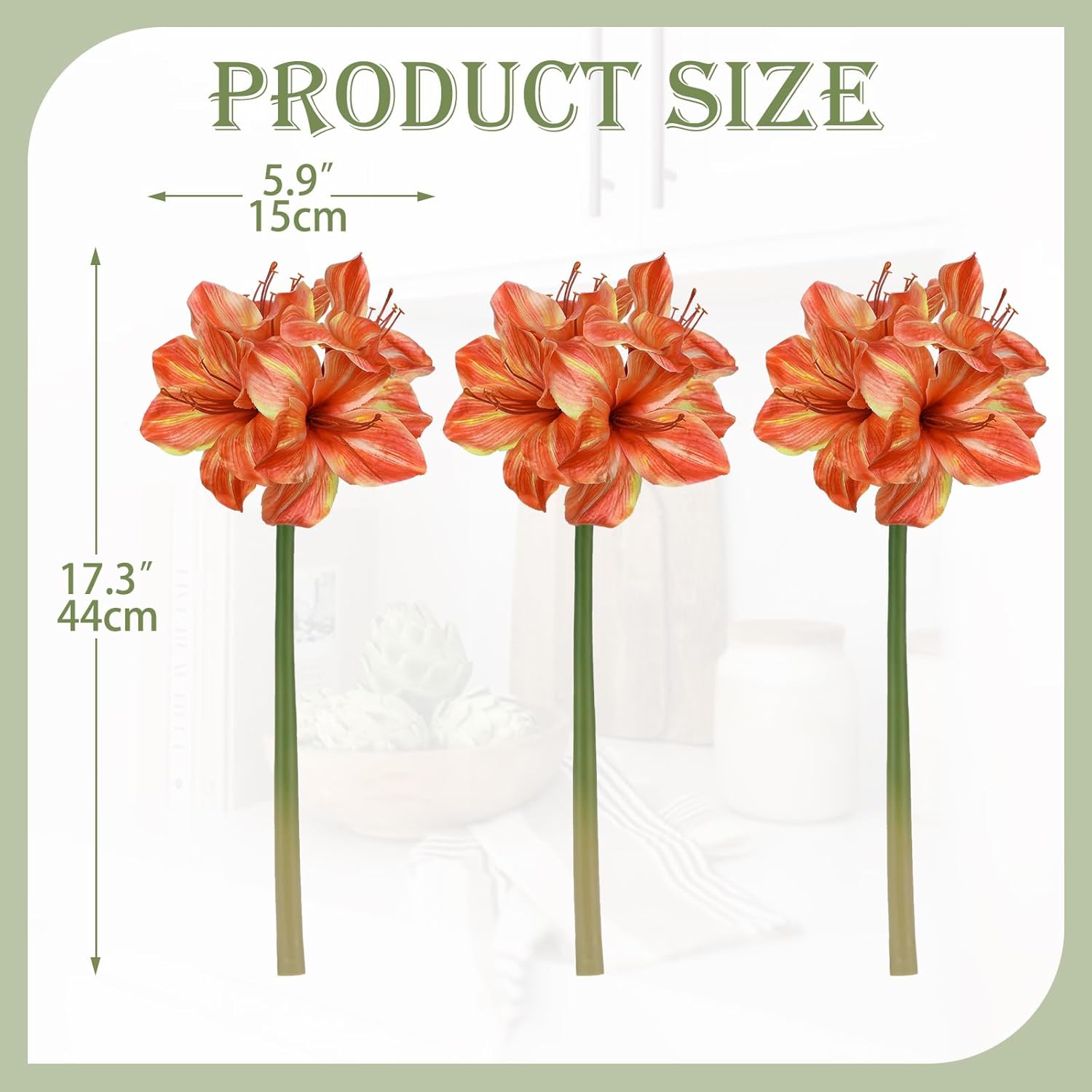 3Pcs Amaryllis Artificial Flowers 17.3 Inch Faux Amaryllis Flowers Stems With 4 Heads Silk Floral Bouquet For Home Room Vase Table Centerpiece Wedding Party Arrangement(Orange)