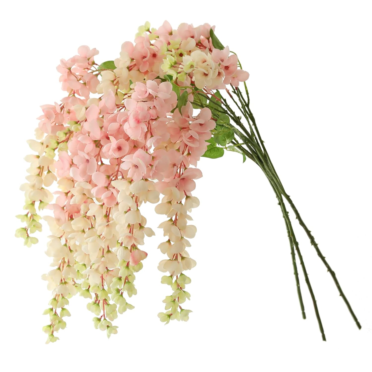 Dailisen 3 Strands 40'' Silk Blush Wisteria Artificial Flowers, Fake Wisteria Floral Hanging Plant Garland, For Home Decor, Party, Floor Vase, Balcony, Wedding Arrangement Decoration (Blush)