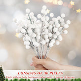 30 Pieces Artificial Christmas Berry Picks With Snowflake Glitter Holly Berry Stems For Christmas Tree Ornaments Vases Diy Crafts Wedding Party Holiday Decor(Glitter White)