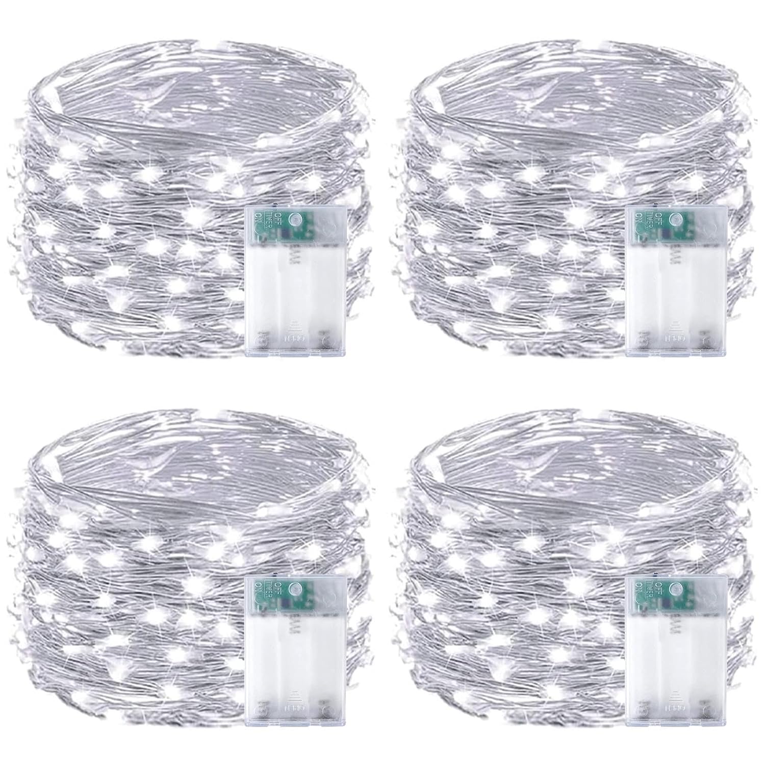 4-Pack Fairy Lights Battery Operated With Timer, Waterproof 16Ft 50 Led String Lights Indoor Outdoor, Cuttable Starry Fa