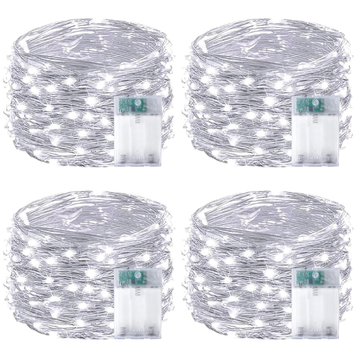 4-Pack Fairy Lights Battery Operated With Timer, Waterproof 16Ft 50 Led String Lights Indoor Outdoor, Cuttable Starry Fa