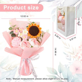 Crochet Flower Bouquet: Sunflower Handmade Artificial Flower Knitted Rose Puff Flower Fairy Light Gift Card Bag Kit For Mother Father Lover Festival Wedding Graduation Gift Anniversary?Pink?