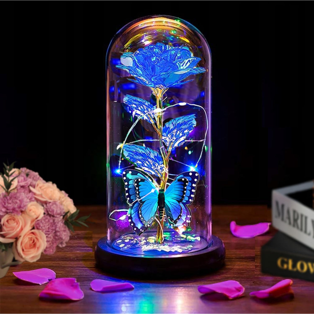 Valentines Day Gifts For Her,Valentines Day Rose Flowers Gifts For Mom Girlfriend Women Wife,Birthday Gifts For Women, Valentines For Her,Glass Flowers Light Up Rose Gifts For Mom,Blue Rose