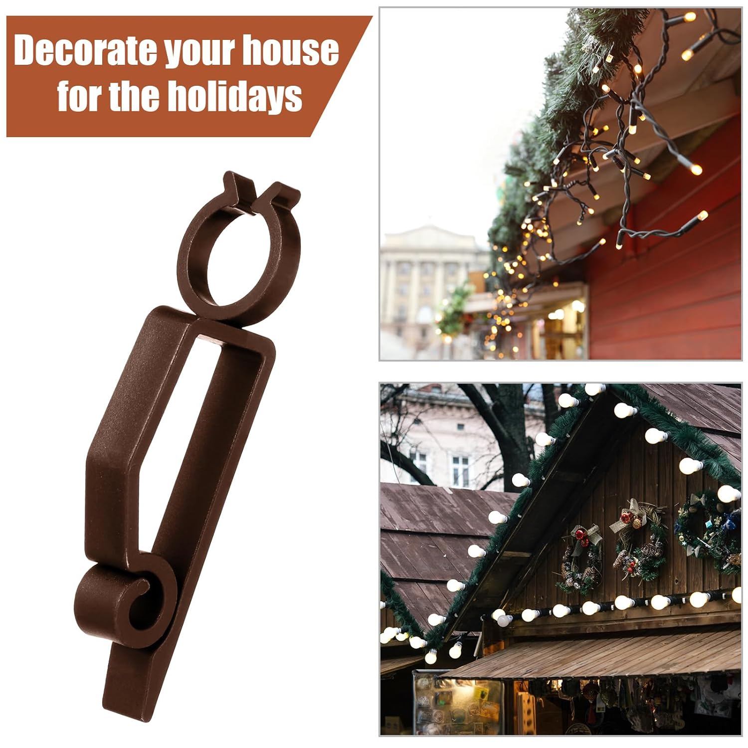 Large C7 C9 Christmas Light Clip Outdoor Holiday Light Clips For Gutters And Shingles Outdoor Hang Gutter Hooks Weatherproof For Christmas Decoration(Coffee,120 Pcs)
