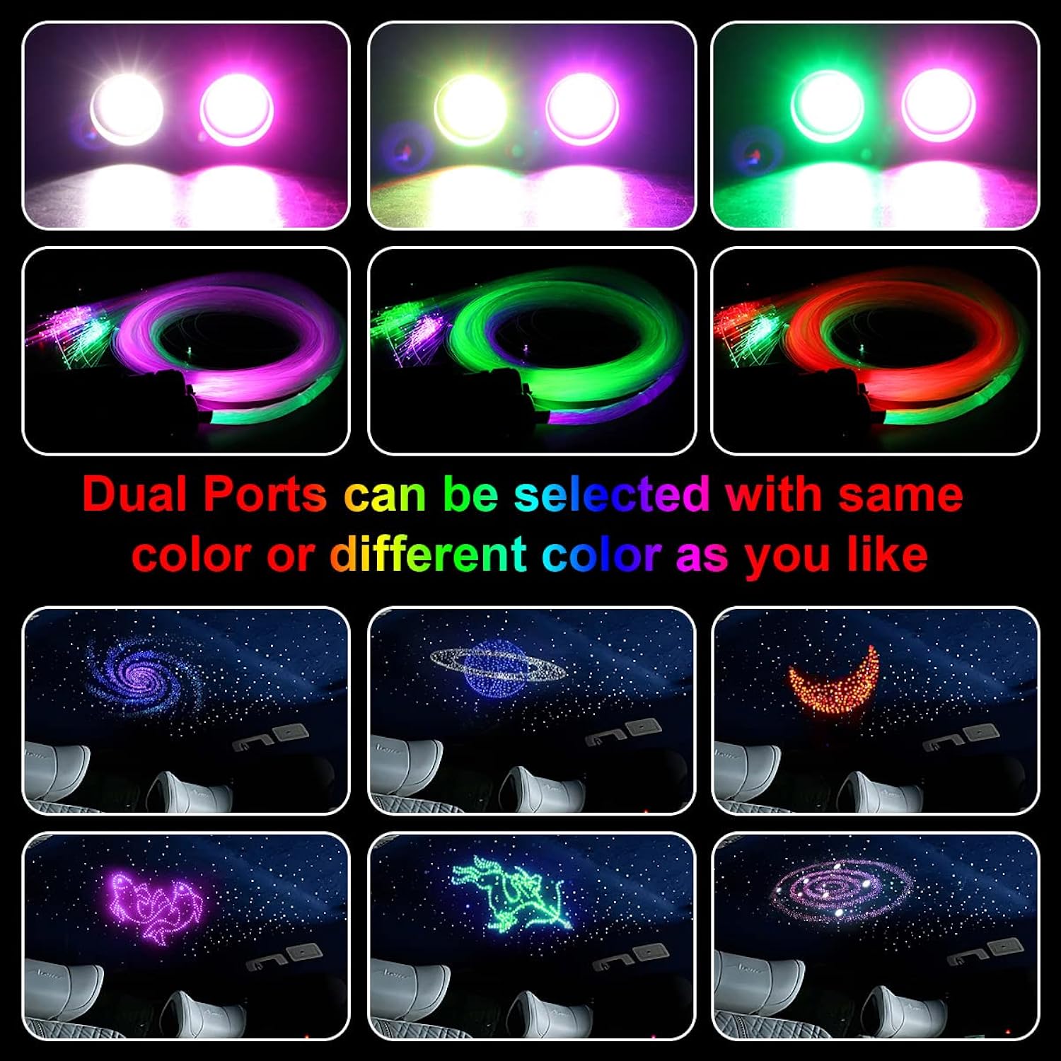 2 Light Color 32W Dual-Head Rgbw Music Activated Fiber Optic Lights, 670Pcs Of Mixed Optical Fibers In 13.1Ft+ Small App Control Fiber Optic Star Ceiling Light Kit For Car Headliner Star/Home