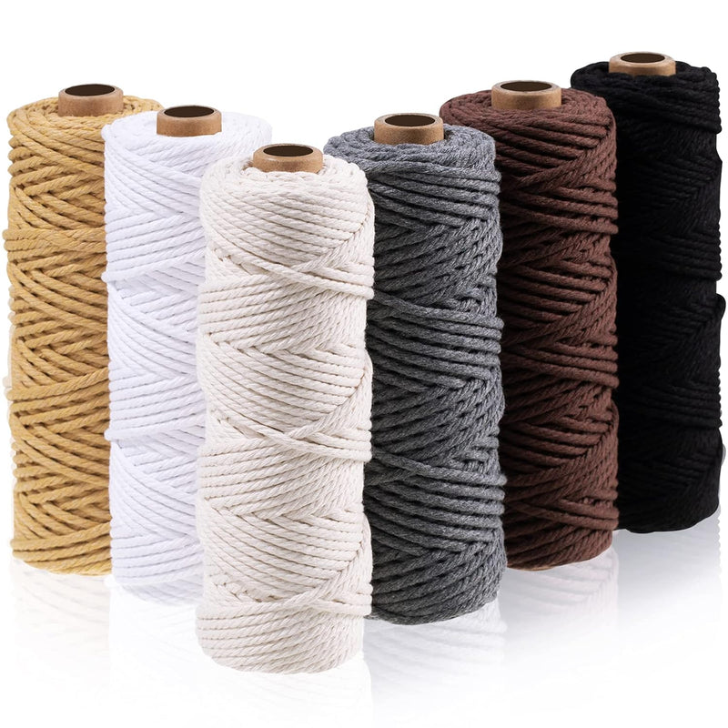 6 Rolls Macrame Cord Cotton Rope Yarn Twine Set For Diy Wall Plant Hanger Craf