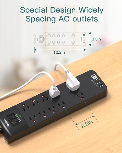 Surge Protector Power Strip 10 Outlets 4 USB Ports 2 USB C 2700J 6FT Flat Plug Extension Cord