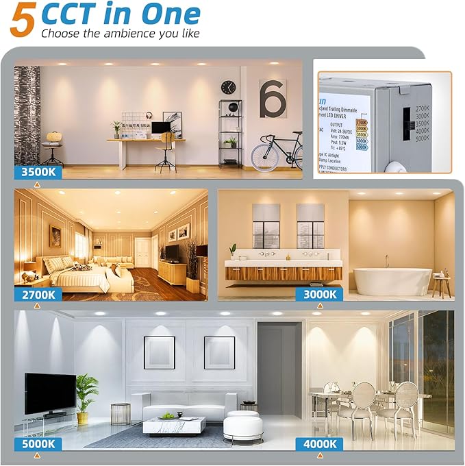 12 Pack 6 Inch LED Recessed Lights with Night Light 5CCT Dimmable Canless Downlights