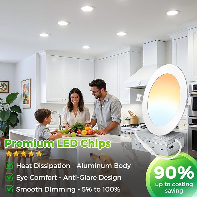 6 Pack 6 Inch LED Recessed Lights 1200LM 5CCT Dimmable Canless Downlights