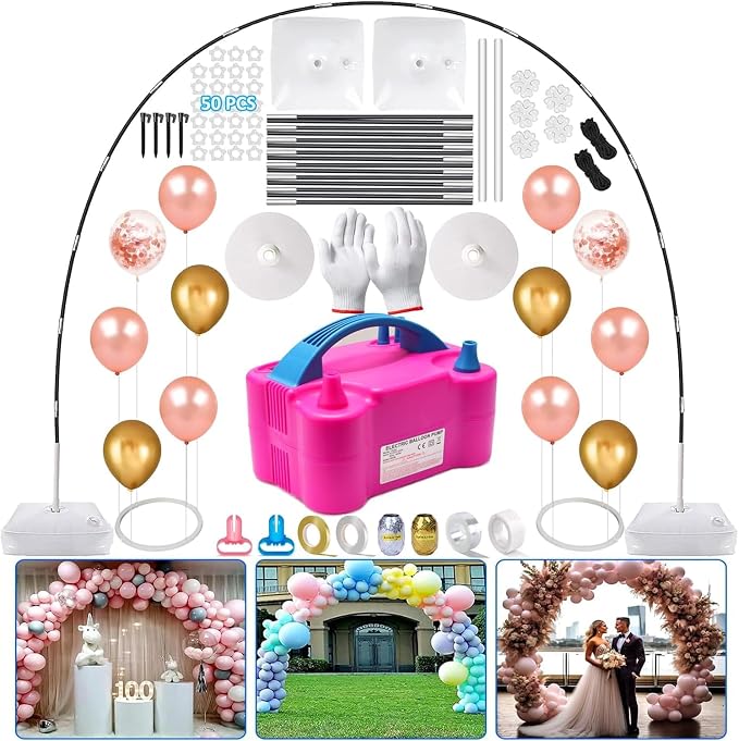9 Feet Tall and 10 Feet Wide Adjustable Balloon Arch Stand Set with Included Air Pump
