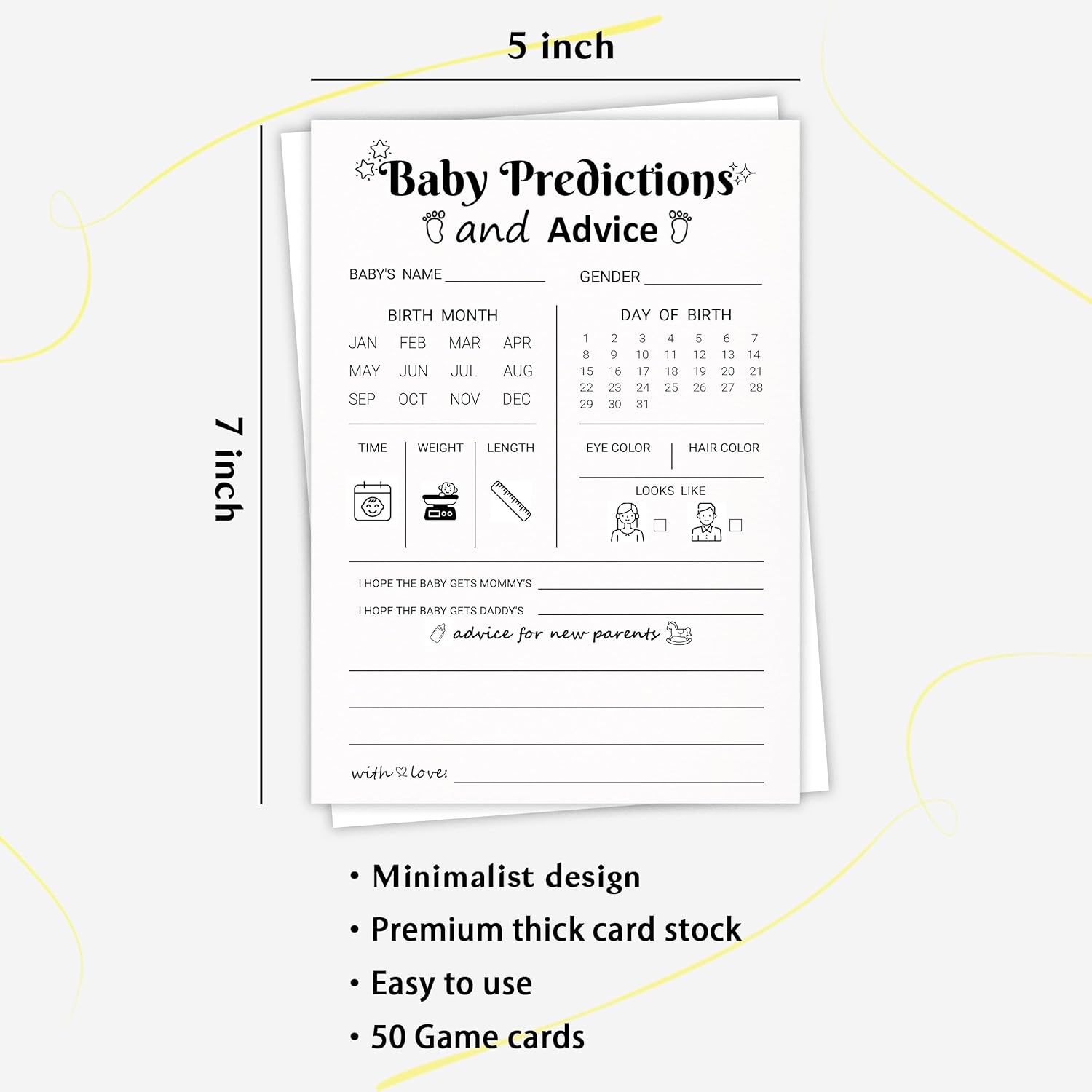 Baby Predictions And Advice Cards, Baby Predictions For Baby Shower, Gender Reveal Games For Boy Or Girl, Wishes For Parents-To-Be, 50 Cards