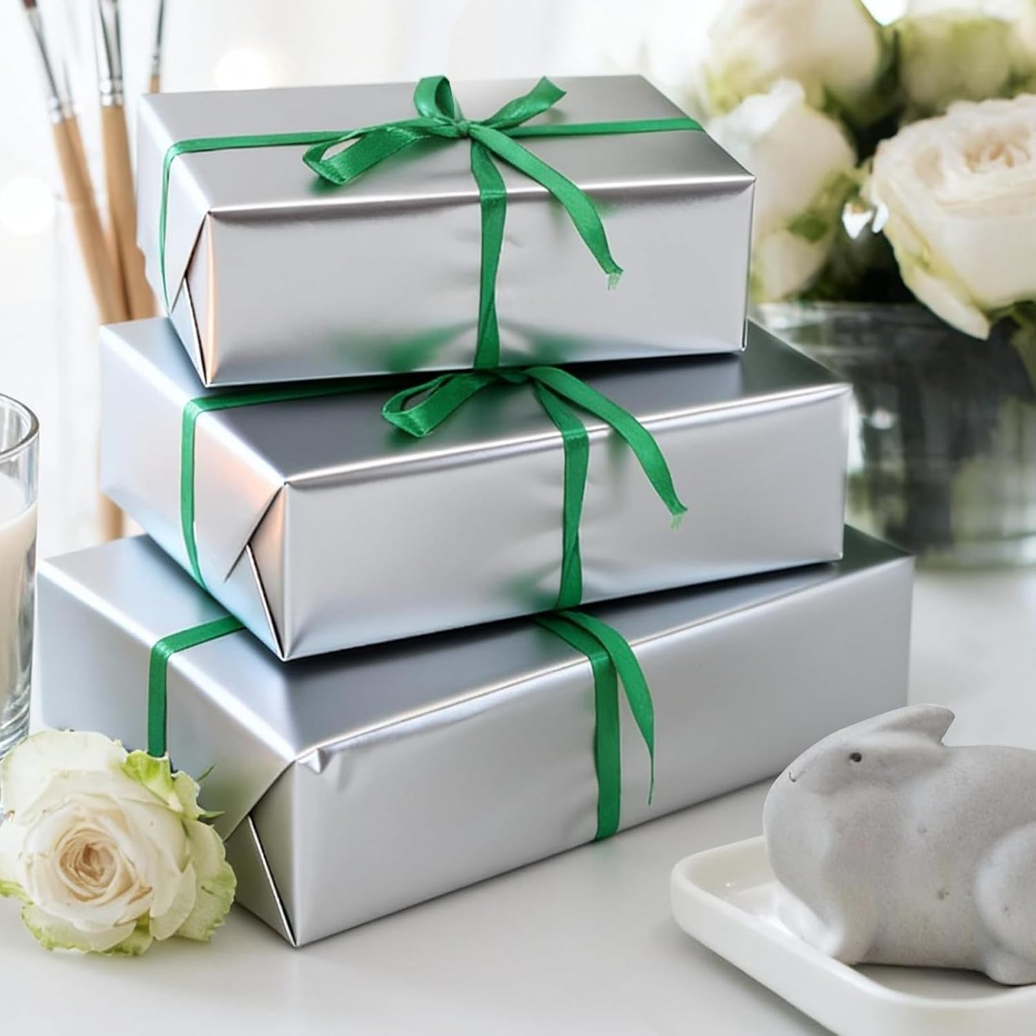 Silver Wrapping Paper, 17Inch X 33Ft Matte Metallic Silver Solid Color Gift Wrapping Paper Roll Perfect For Birthday, Christmas, Baby Shower, Wedding, Valentine'S Day, Diy Invitations, Arts & Crafts