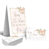 Boho Floral How Many Kisses Game For Bridal Shower – Self-Standing Sign With 50 Guessing Cards – Wedding Shower Candy Games