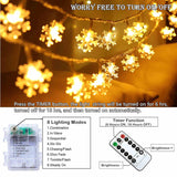 Christmas Snowflake String Lights, 20 Ft 40 Led Warm White Battery Operated Fairy Lights With Remote Timer - Bedroom Roo