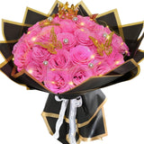 Pink Glitter Roses Bouquet, 24 Pcs Shiny Glitter Flowers Bouquet, Everlasting Diy Artificial Roses Bouquet For Christmas, Birthday, Anniversary, Wedding, Engagement