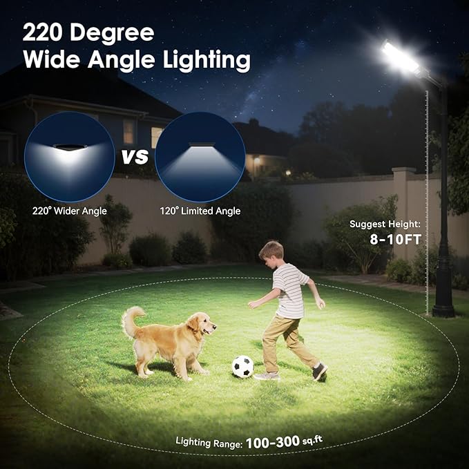 4 Pack 13000LM Solar Street Lights 6500K Waterproof Motion Sensor Security Flood Lights