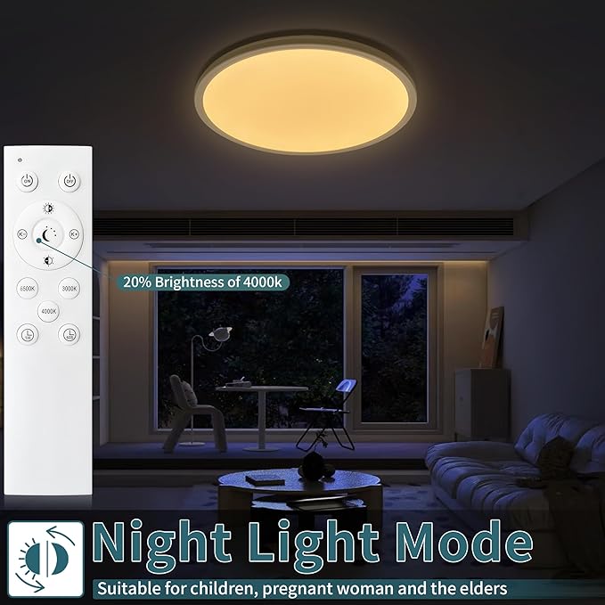 15.4 Inch Modern LED Ceiling Light 4500LM Dimmable Flush Mount with Remote