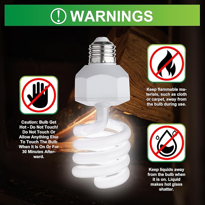 UVB Reptile Light Bulb 5.0 23W Spiral Compact Fluorescent Terrarium Lamp for Tropical Reptiles 2 Pack