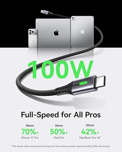 2 Pack USB C to USB C Cable 6.6FT 100W Braided Fast Charging Cord for iPhone 16 15 Samsung Galaxy MacBook iPad