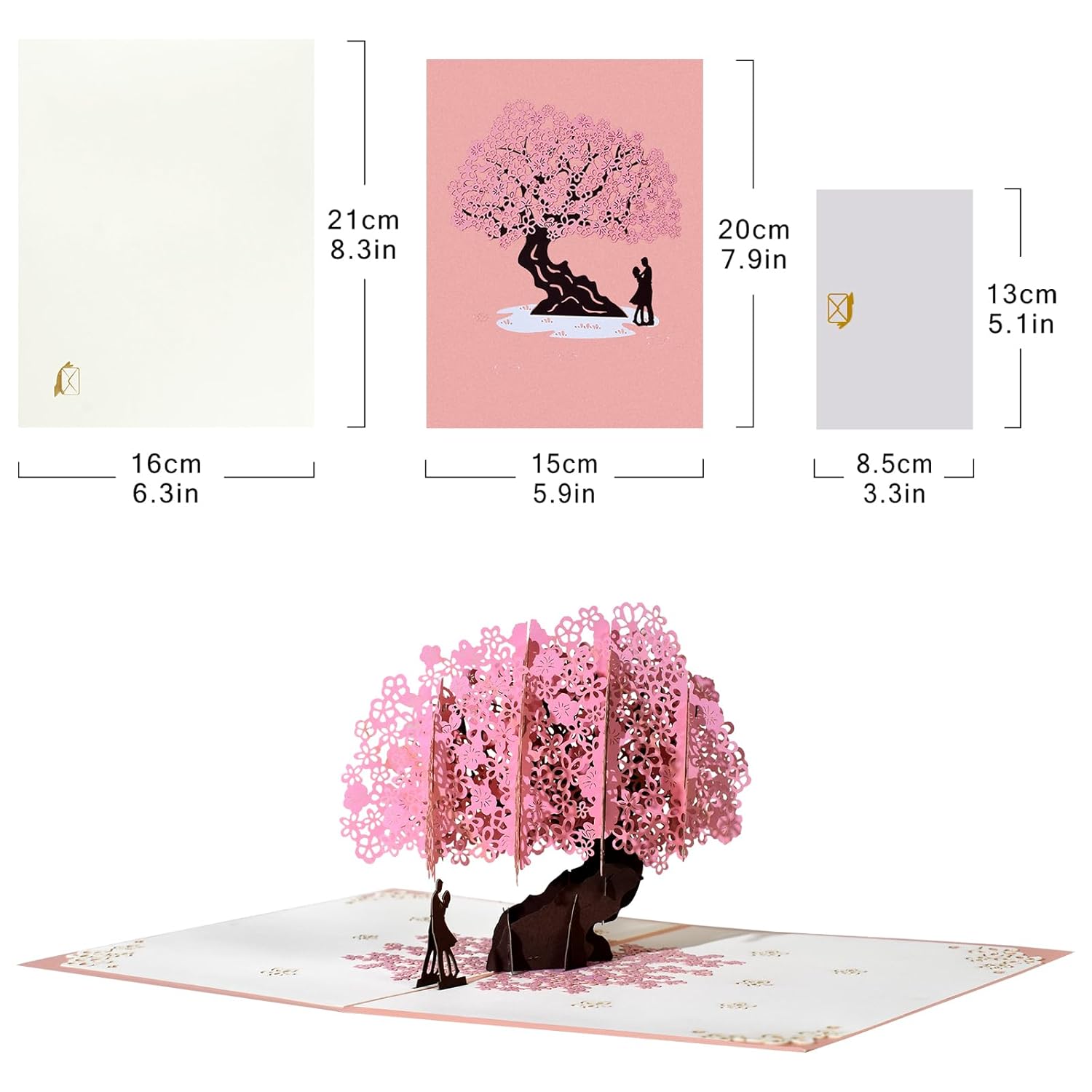 Couple Peach Blossoms Pop Up, Paper Flower Bouquet Greeting Card With Blank Note Card & Envelope, Gift For Celebrate Love, Birthday, Anniversary, Valentine'S Day, Wedding, Engagement, Bridal Shower