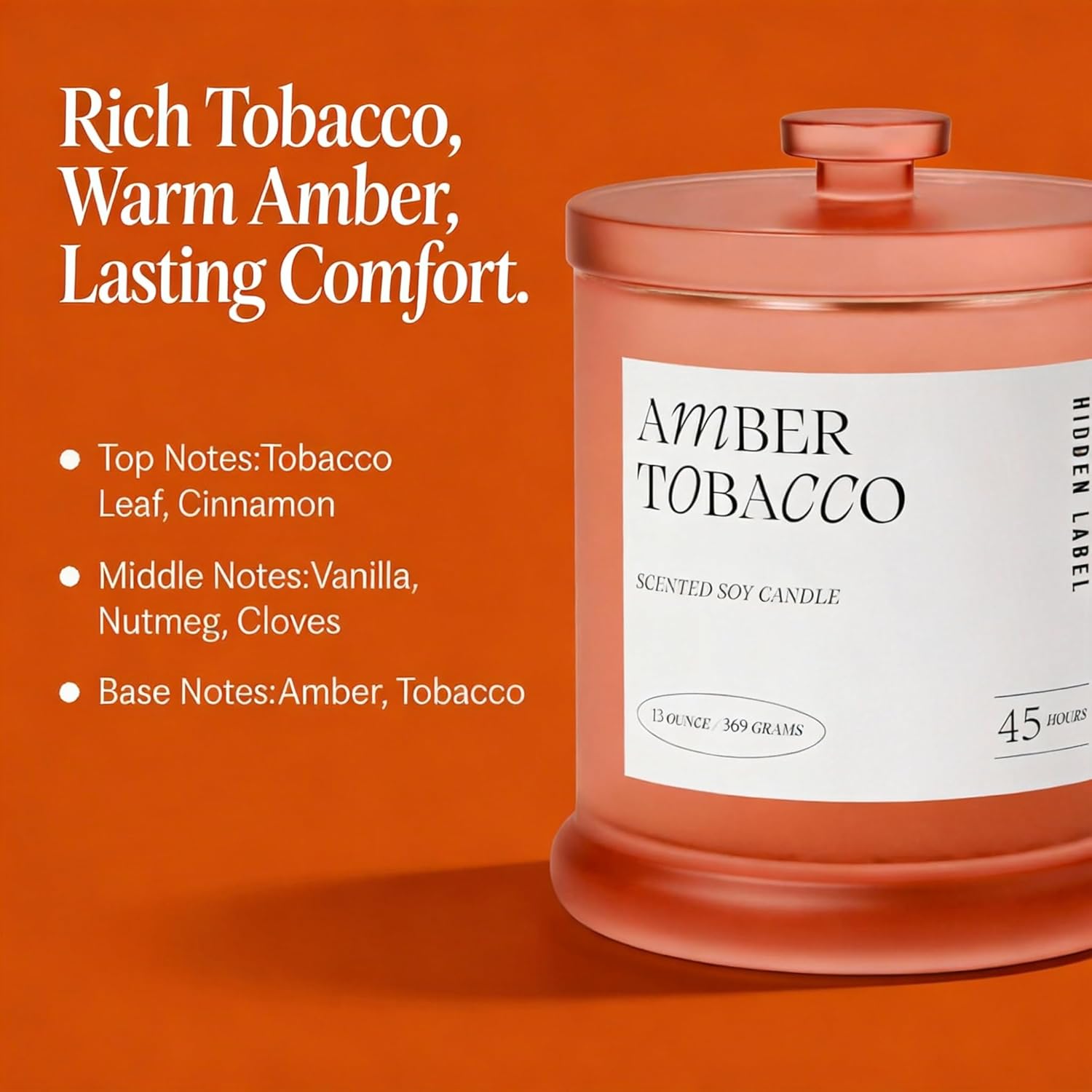 Amber Tobacco Scented Candle, 2 Wick Large Candles For Home Scented, 13Oz Natural Soy Wax, 75Hours Long Lasting Slow Burning, Aromatherapy Candle With Reusable Glass Jar