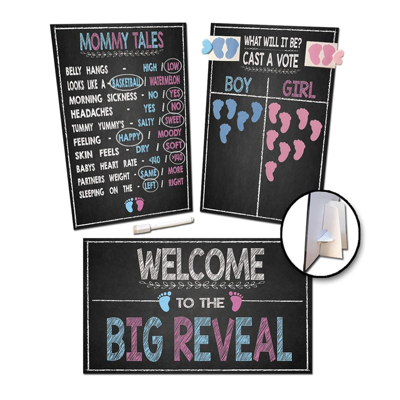 Gender Reveal Board Games 12/9" With Stand, 48 Blue And Pink Voting St