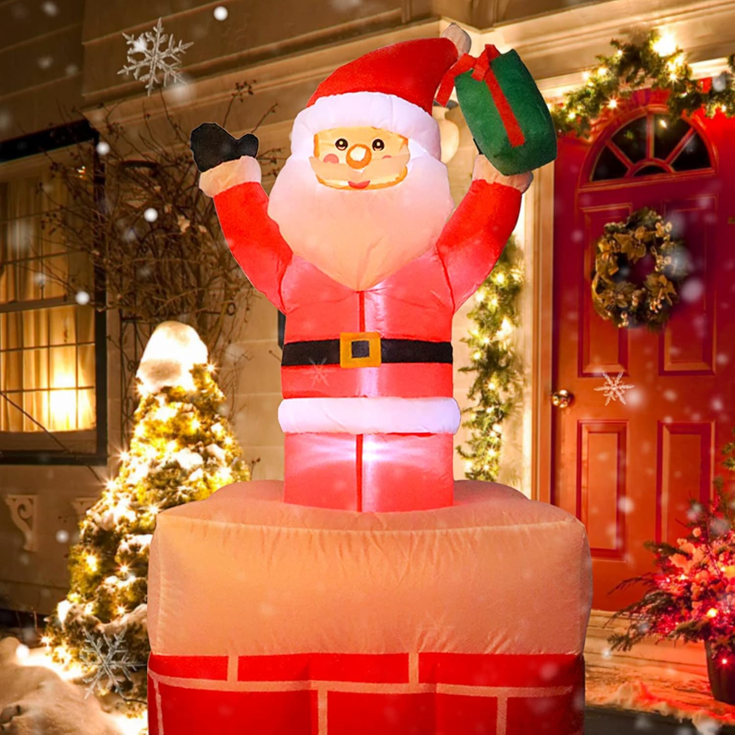 Christmas Inflatables Outdoor Decorations, Inflatable Christmas Santa Claus In Chimney Blow Up Yard Decorations With Led