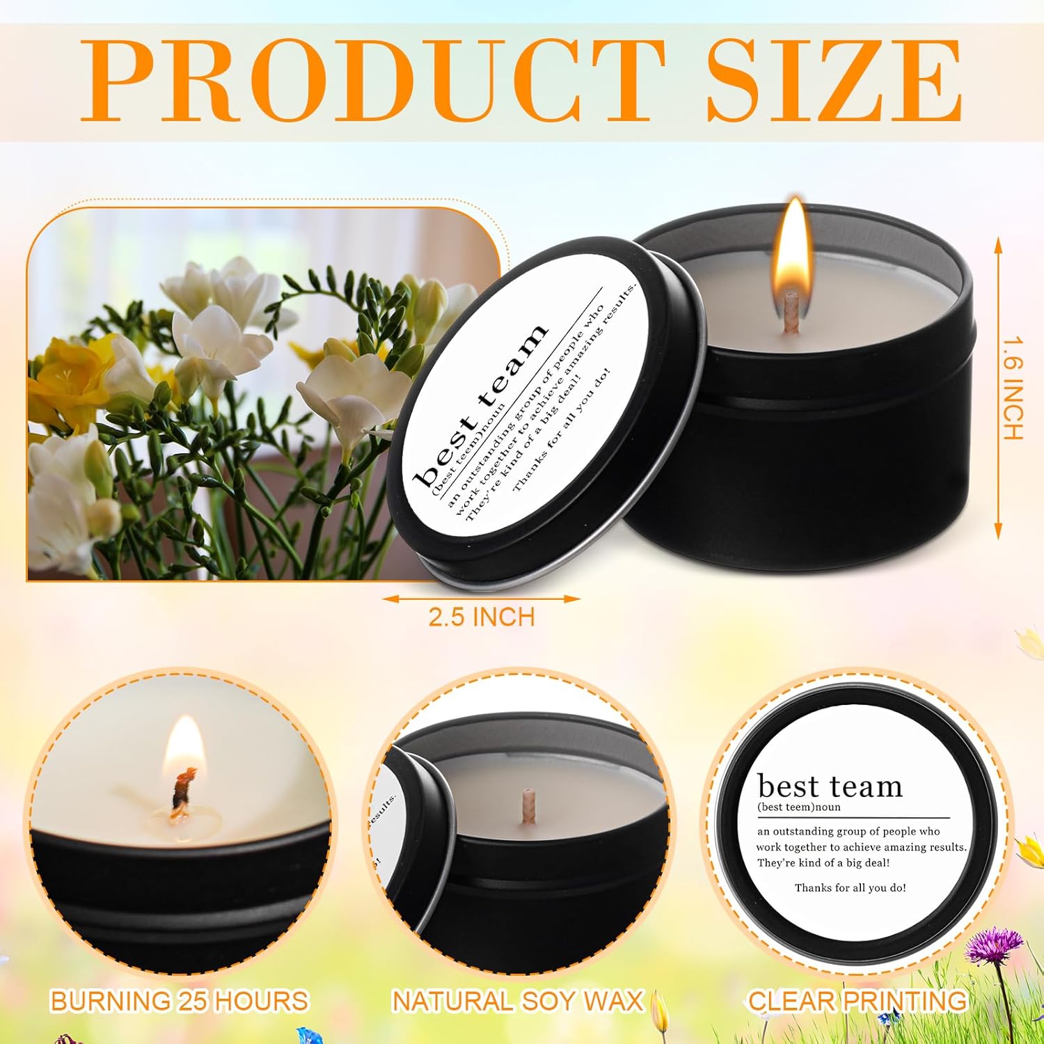 12 Pcs Best Team Gifts Candles Bulk 3 Oz Thank You Soy Wax Jar Scented Candles Thank You Team Party Favor Employees Appreciation Gifts For Teacher Nurse Student Coworker(Black)