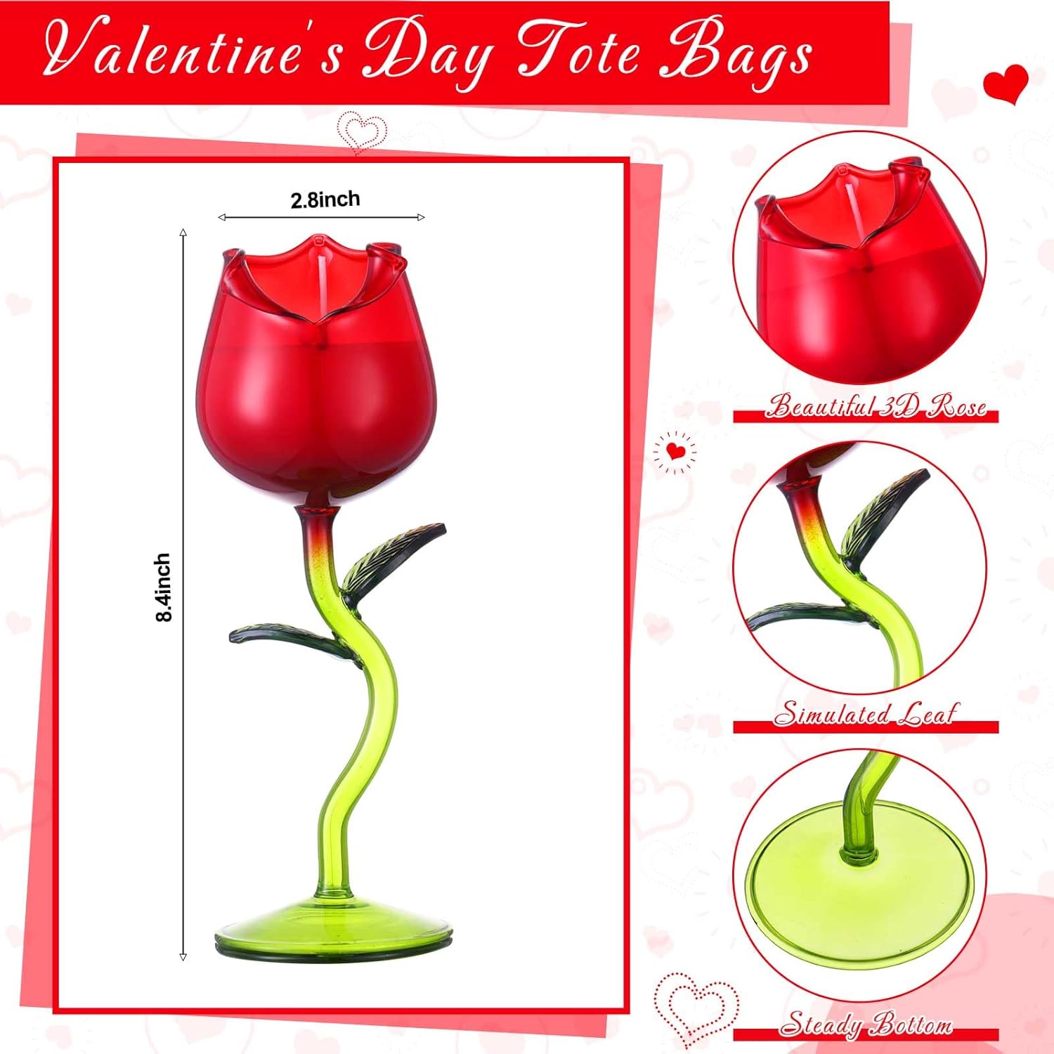 2 Pcs Valentine'S Day Scented Candle Gift For Women Lavender Scented Rose Flower Wine Glasses Candle Soy Candles Gift For Birthday Mother'S Day(Red Rose,Green Color Leaf)