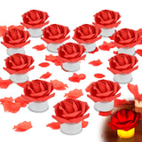 1000Pcs Rose Petals And Candles Set, 12Pcs Heart Battery Tea Lights, Red Led Tealight Candles, Romantic Decorations Special Night