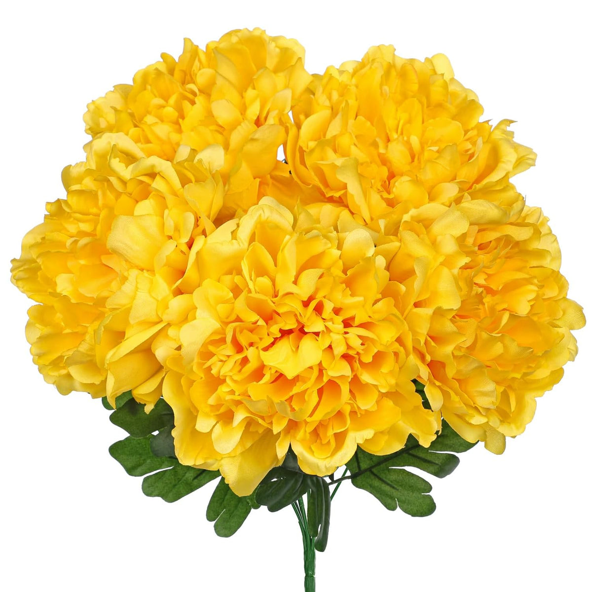 Artificial Peony Flowers Bouquet 15.7" Faux Yellow Silk Peonies Floral Arrangement Fake Flower Stems For Home Office Wedding Party Table Vase Centerpiece Decor